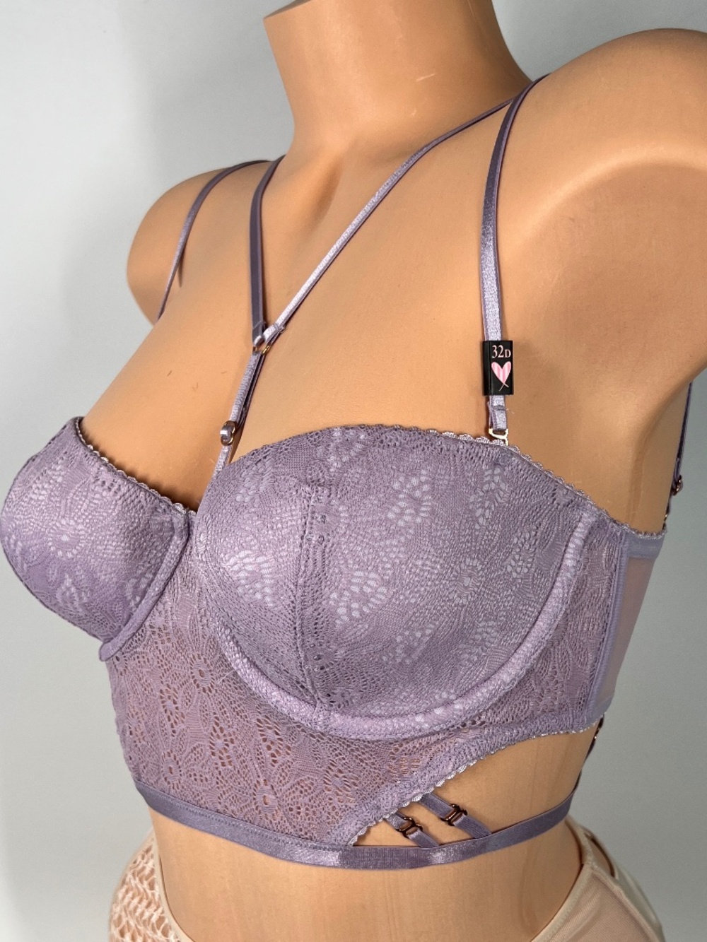Victoria's Secret Very Sexy Long Line Lilac Lace Bustier Bra 32D NEW - Picture 3 of 16